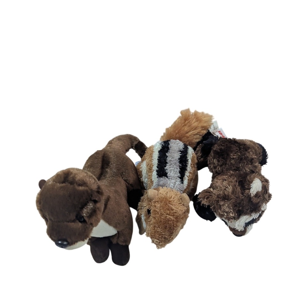 Aurora World Woodland Plush Set Otter Chipmunk Raccoon Stuffed Animal Lot 7-8 in